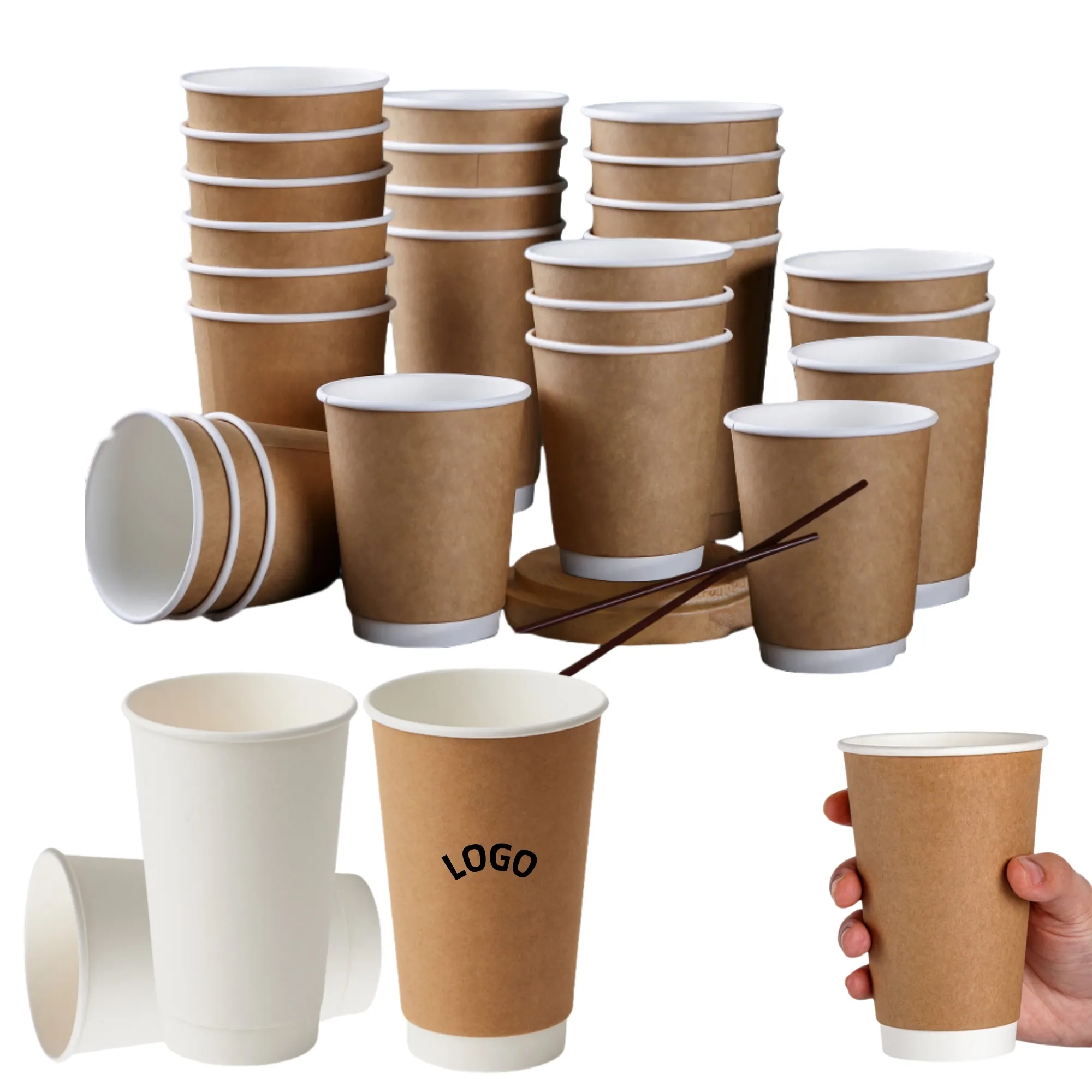 16 OZ Disposable Double Kraft Paper Coffee Cup 5