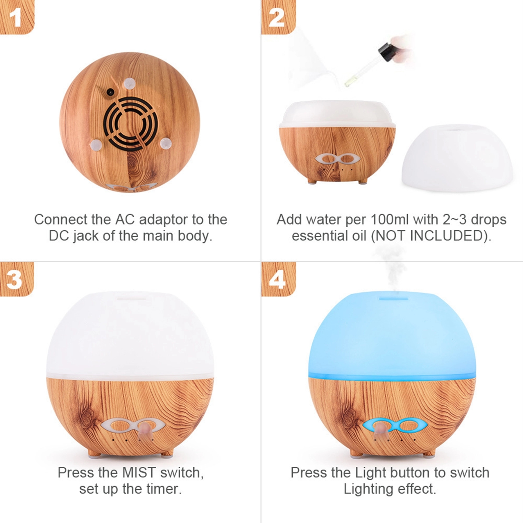 400ml Wood Grain Remote Control Ultrasonic Humidifier 10
