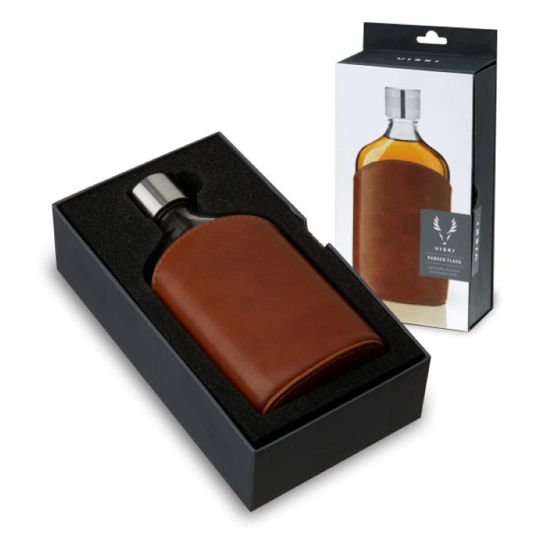 Viski® Parker Leather-Wrapped Glass Flask 3