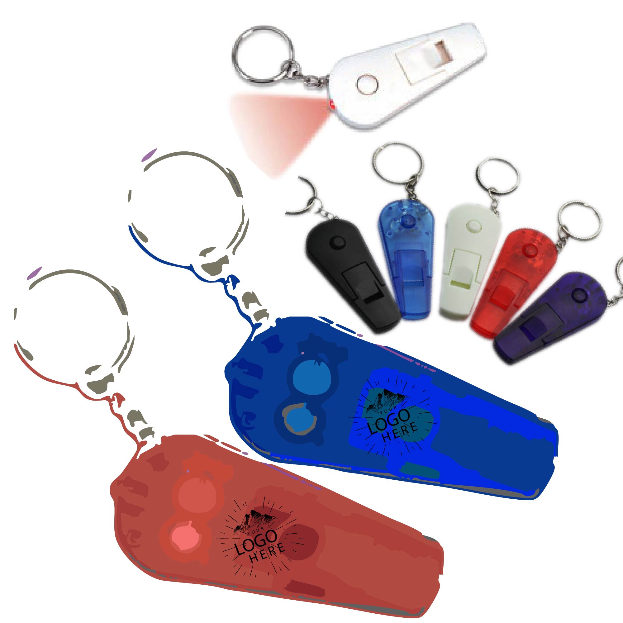 Plastic Drop Shaped Whistle Key Chain With LED Light 2