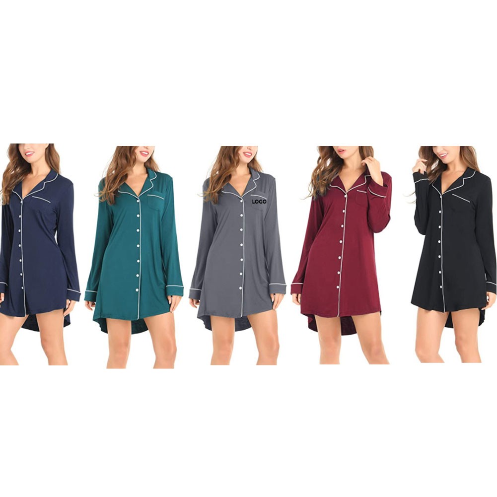 Women Sleep Shirt Short Long Sleeve Sleepwear 3