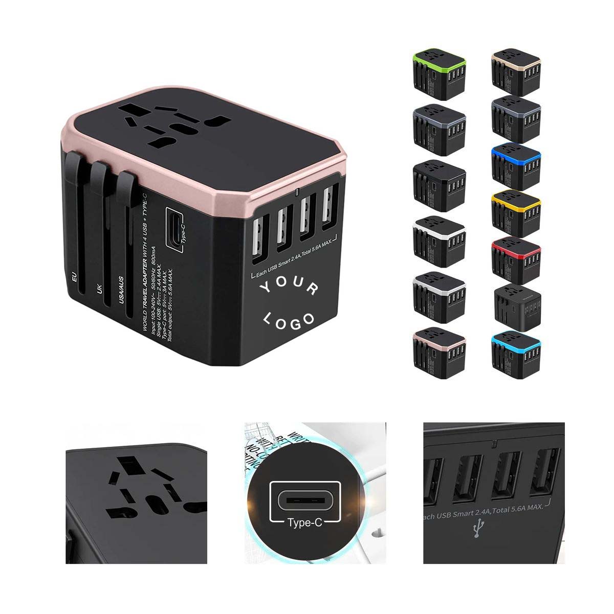 5.6A Multi Port Charger with Type C and USB Ports 1