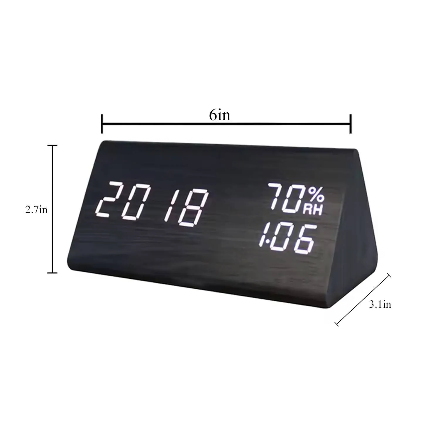 Wooden LED Alarm Clock With Voice Control And Temp Display 4