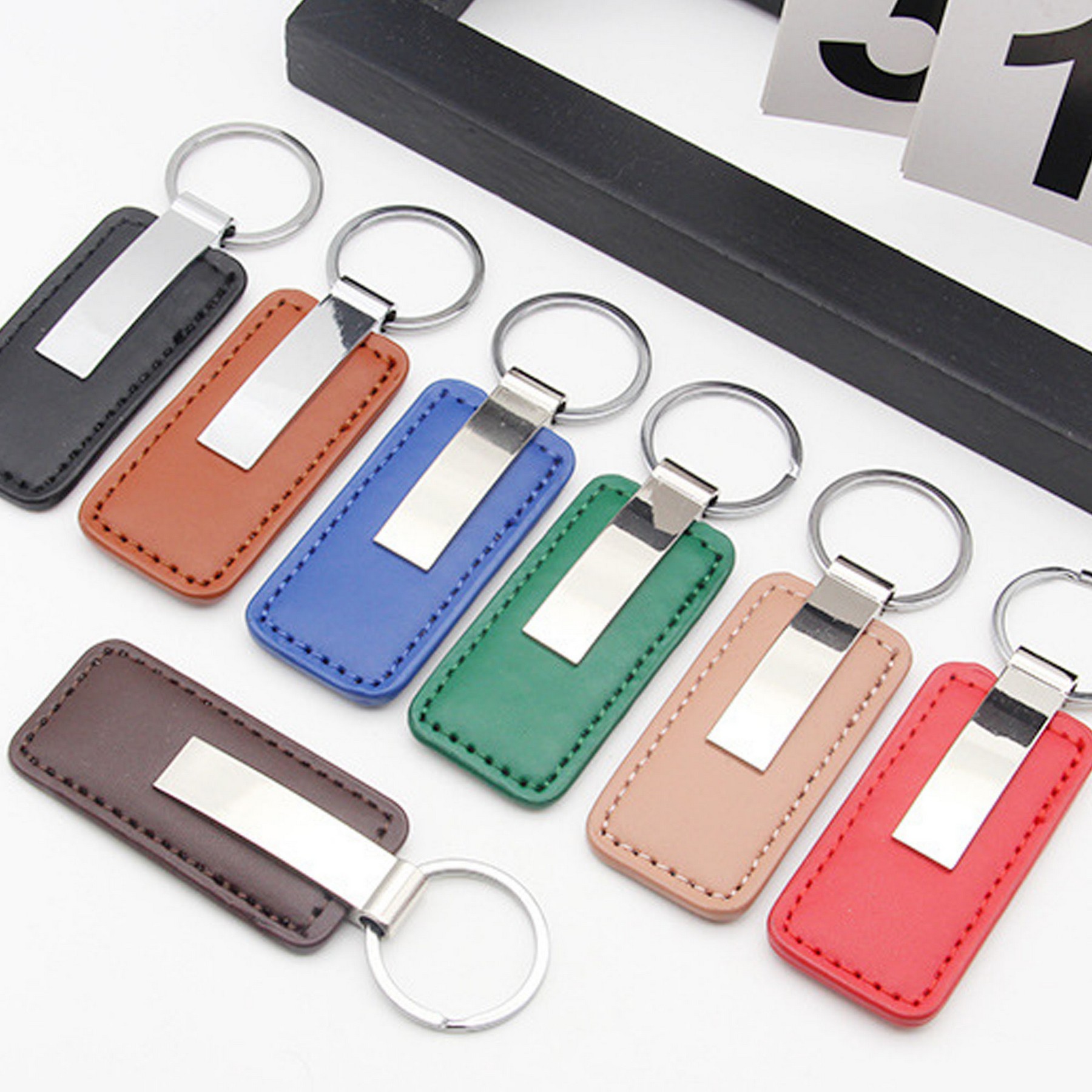 Leather Rectangular Logo Key Chain 3