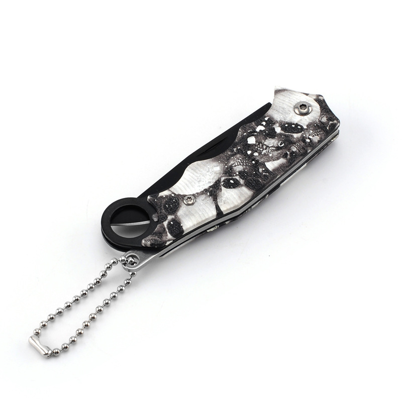 Skull Pattern Stainless Steel Folding Pocket Knife with Key Chain 8