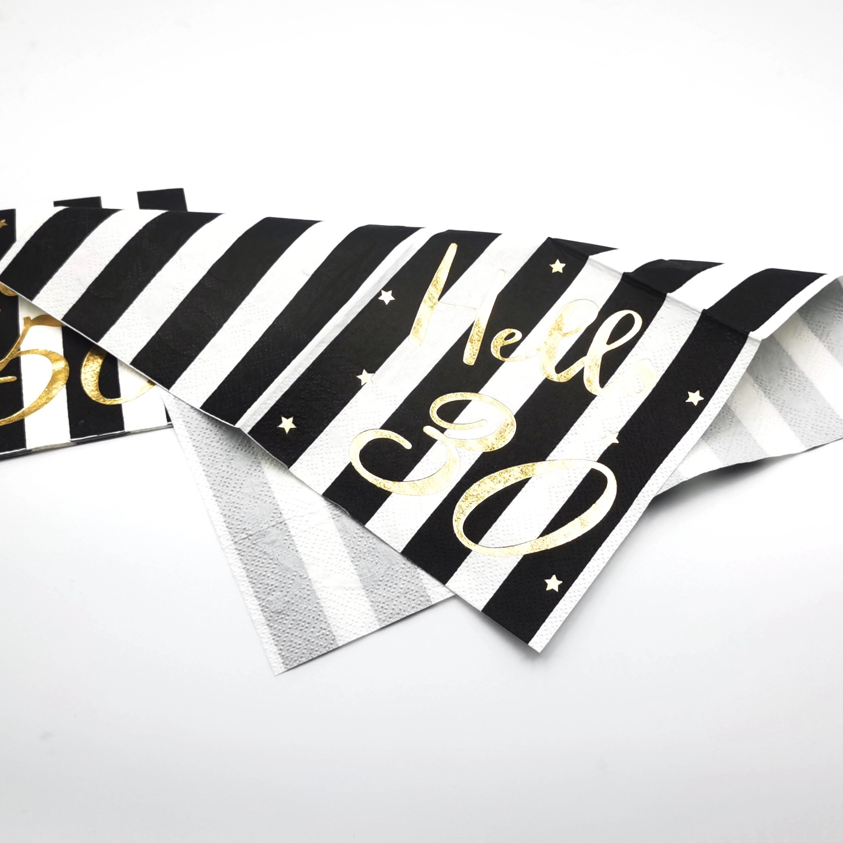 Custom Gold Foil Black And White Stripe Paper Napkins 6
