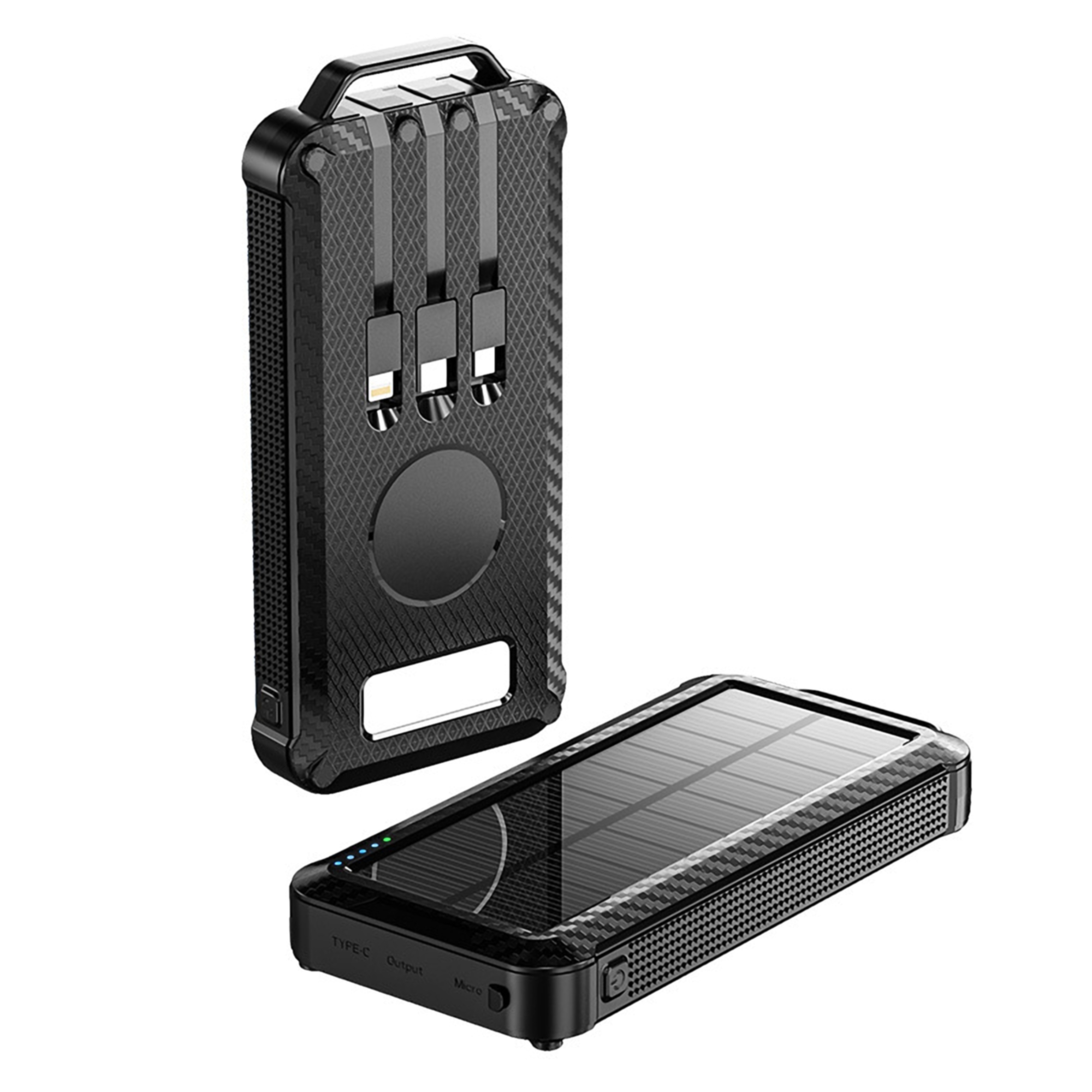 10000mAh Solar Power Bank w/Wireless Charger and Built-in Cable 1