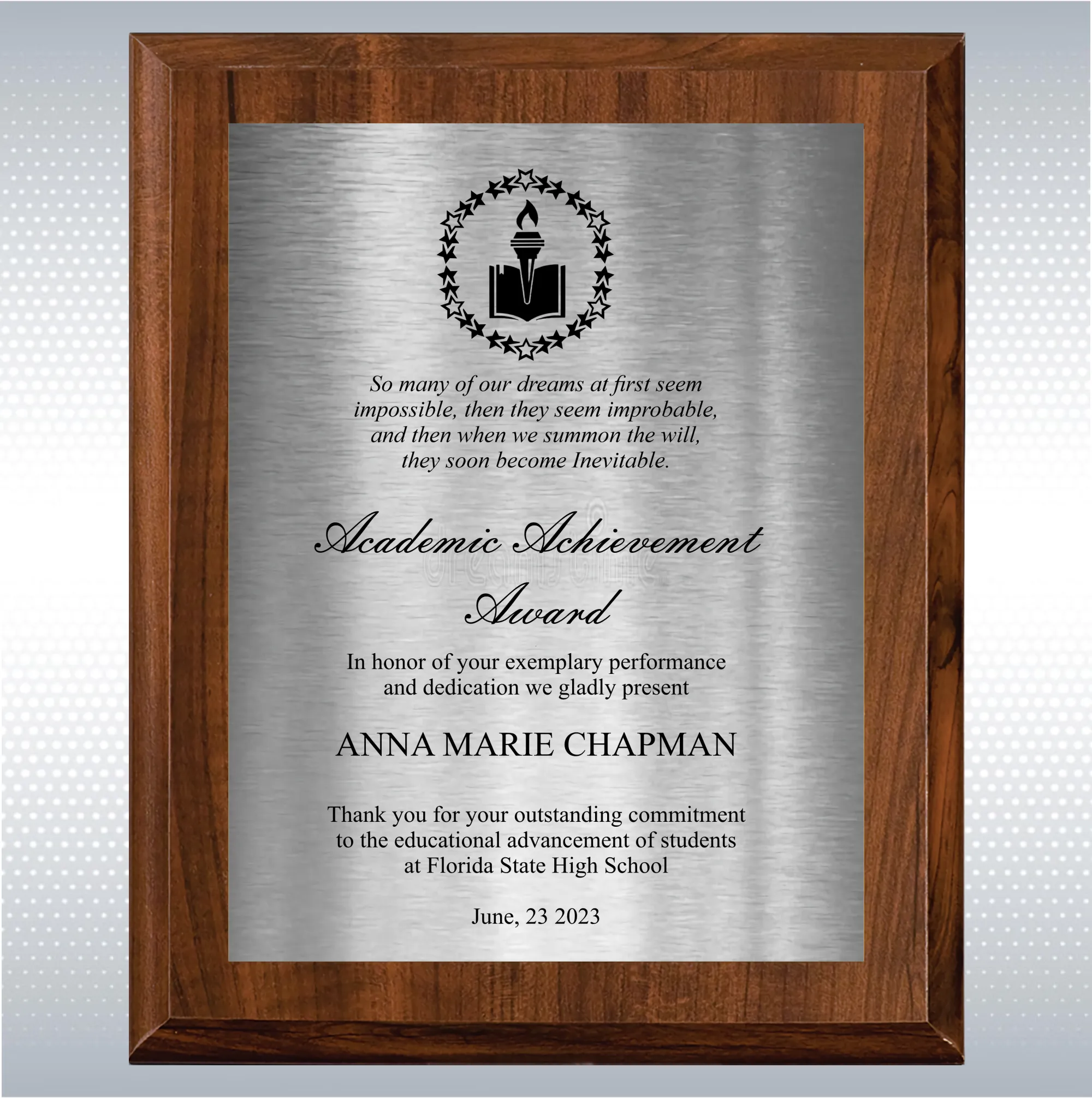 Cherry Finish Academic Achievement Plaque Gift Award 8