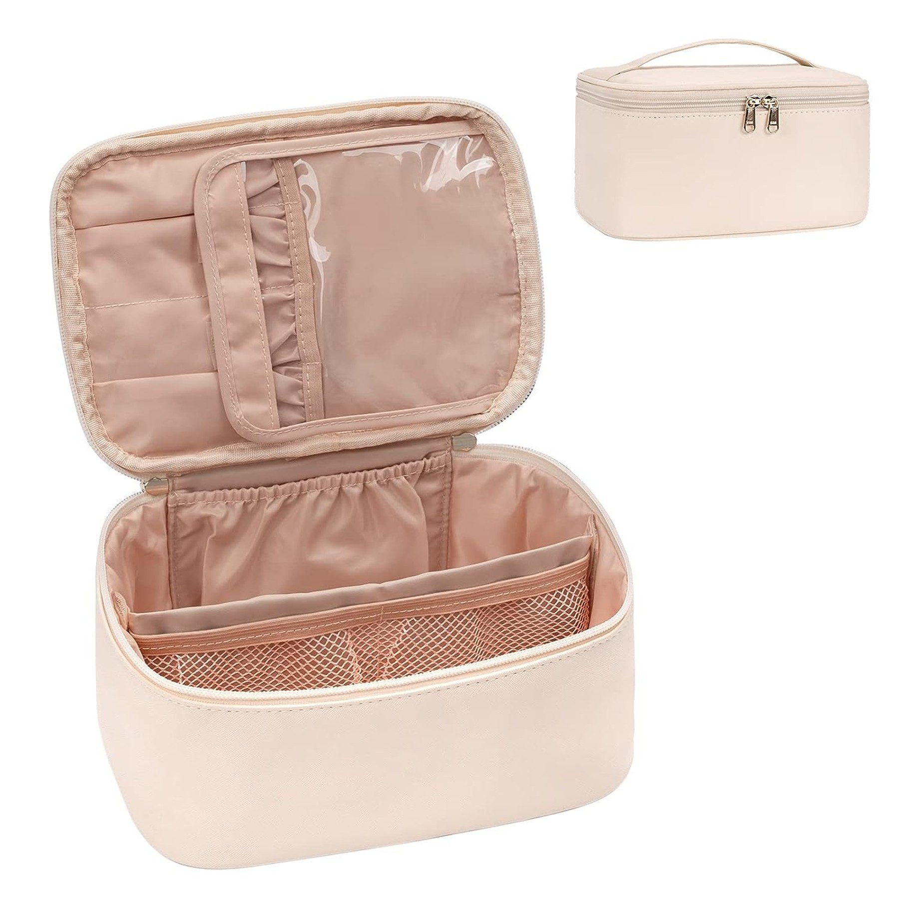 Large Capacity Portable Cosmetic Toiletry Bag For Girl Traveling With Handle and Divider 2