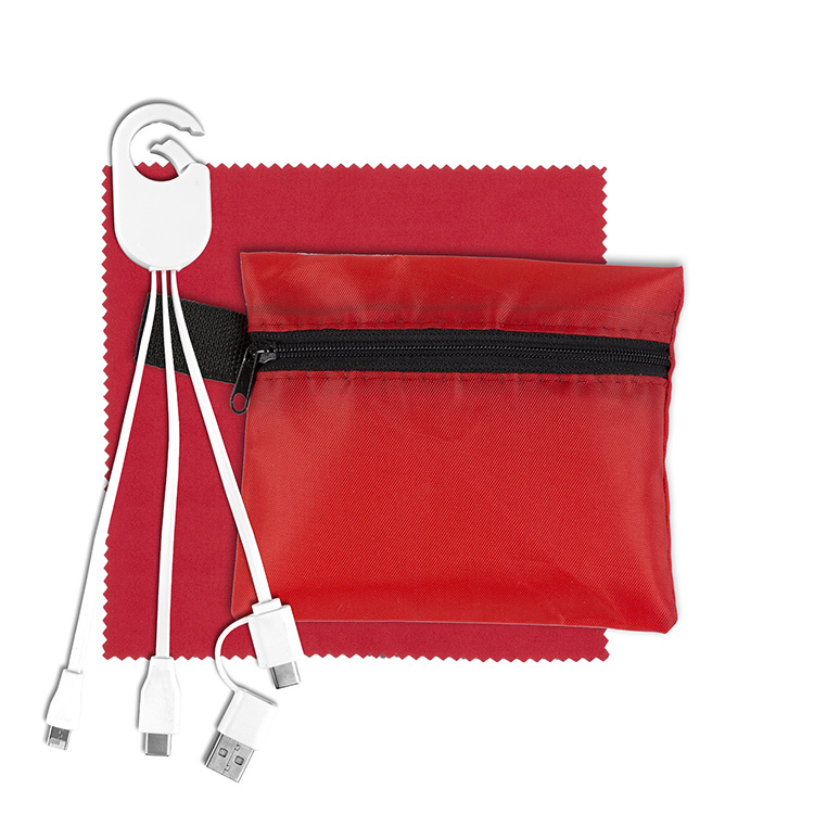 Mobile Tech Charging Cables In Zipper Pouch Components inserted into Polyester Zipper Pouch 15