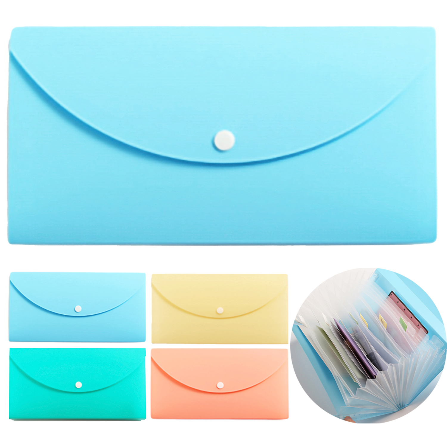 B5 Waterproof 13 Pocket Accordion File Folder w/ Snap Button 3