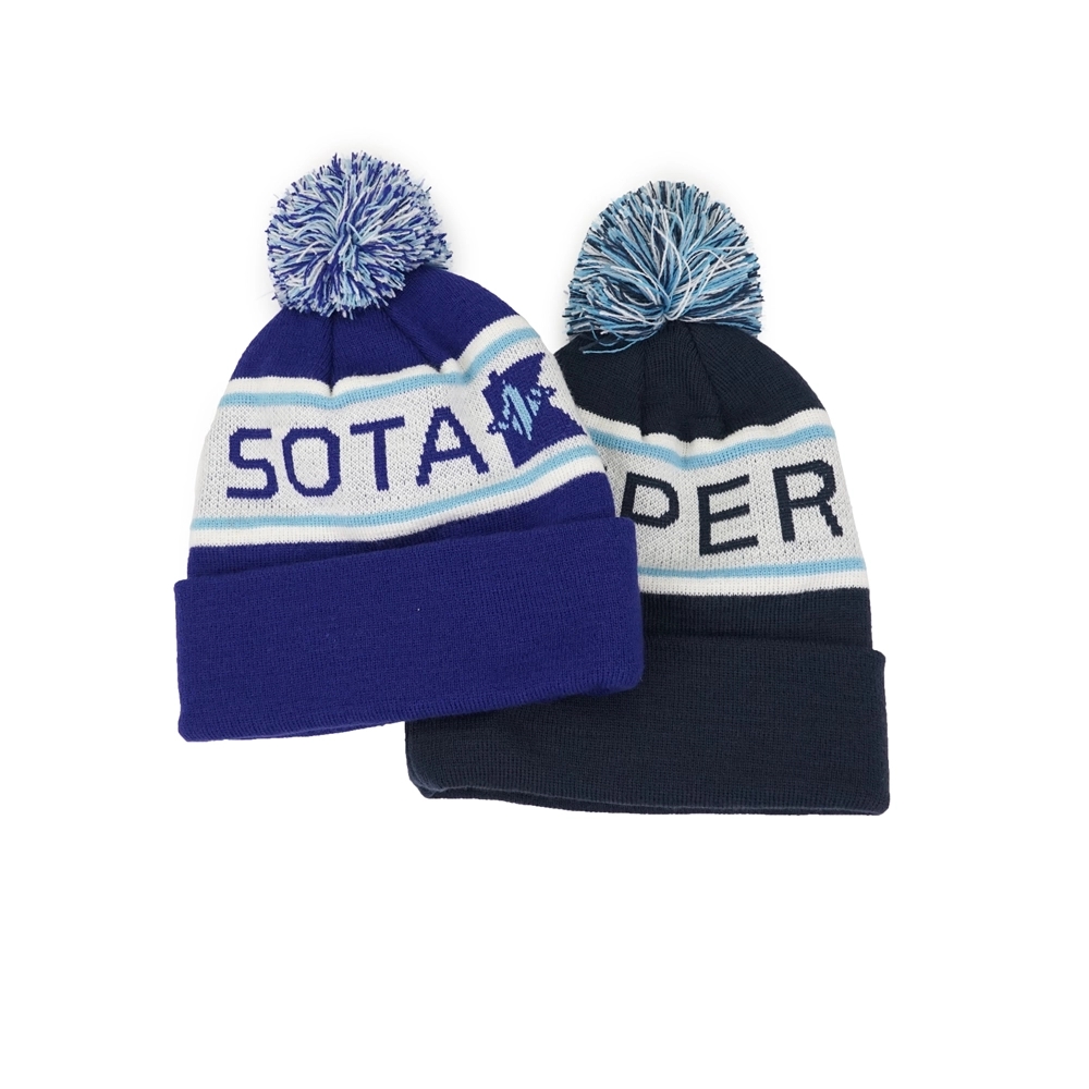 Custom Acrylic Knit Beanie Cap with Cuff and Pompom 5
