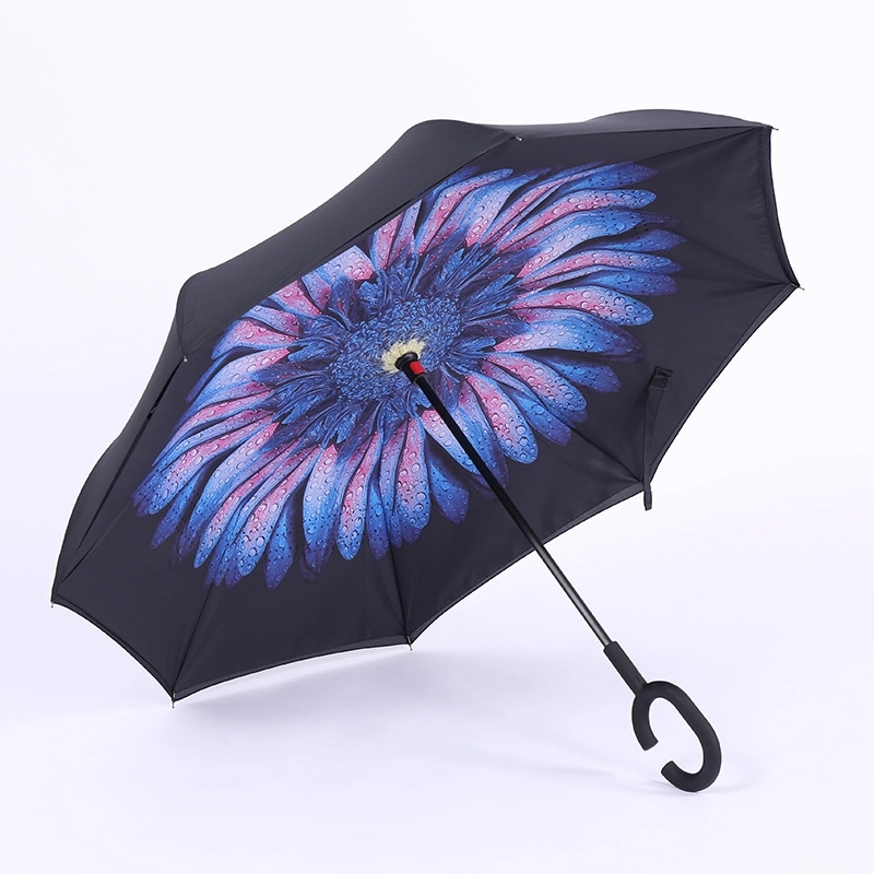 Custom Outdoor Travel C-Handle Reverse Umbrella 4