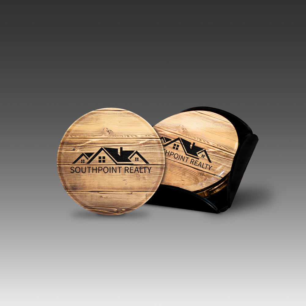 4 Round Coasters & Holder Set 1