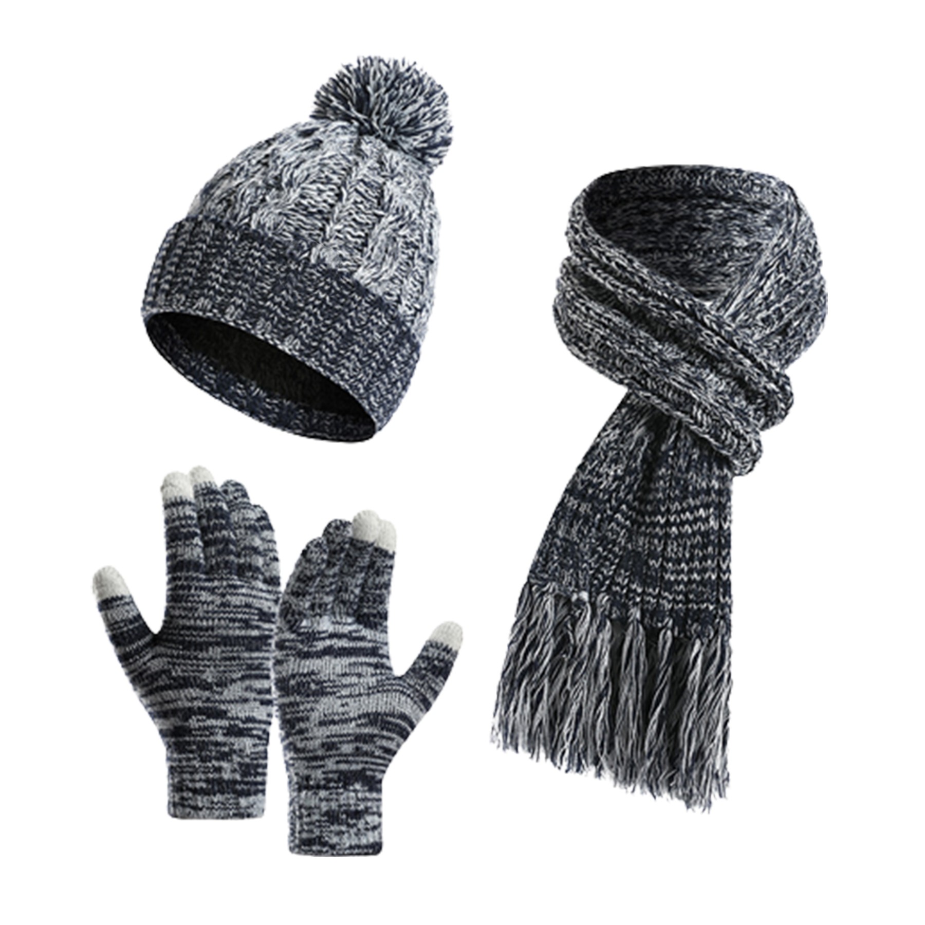 Winter Knit Beanie Hat 3 Pieces Set 3