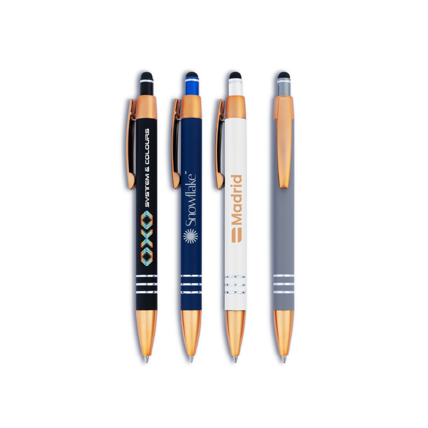 Penny Stylus Satin Soft Touch Click Metal Pen - Copper Accents (CLOSEOUT) 25