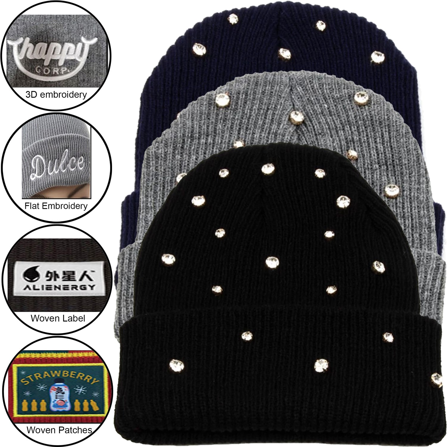 Cuffed knitted beanie with Luxury stone 2