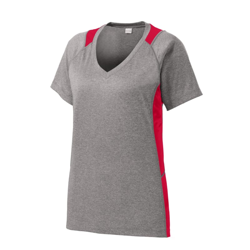 Sport-Tek Women's Heather Colorblock Contender V-Neck Tee. 28