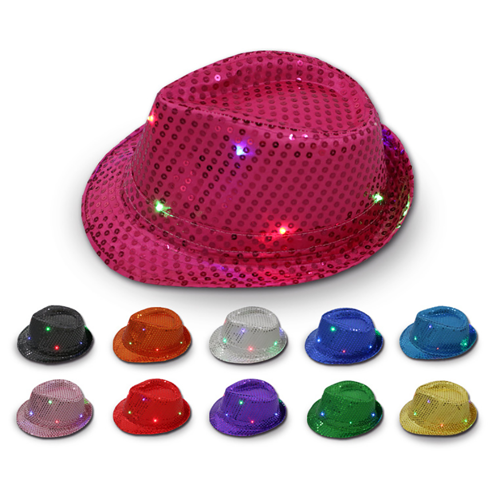 LED Light Up Adults Sequin Fedora Hat 1