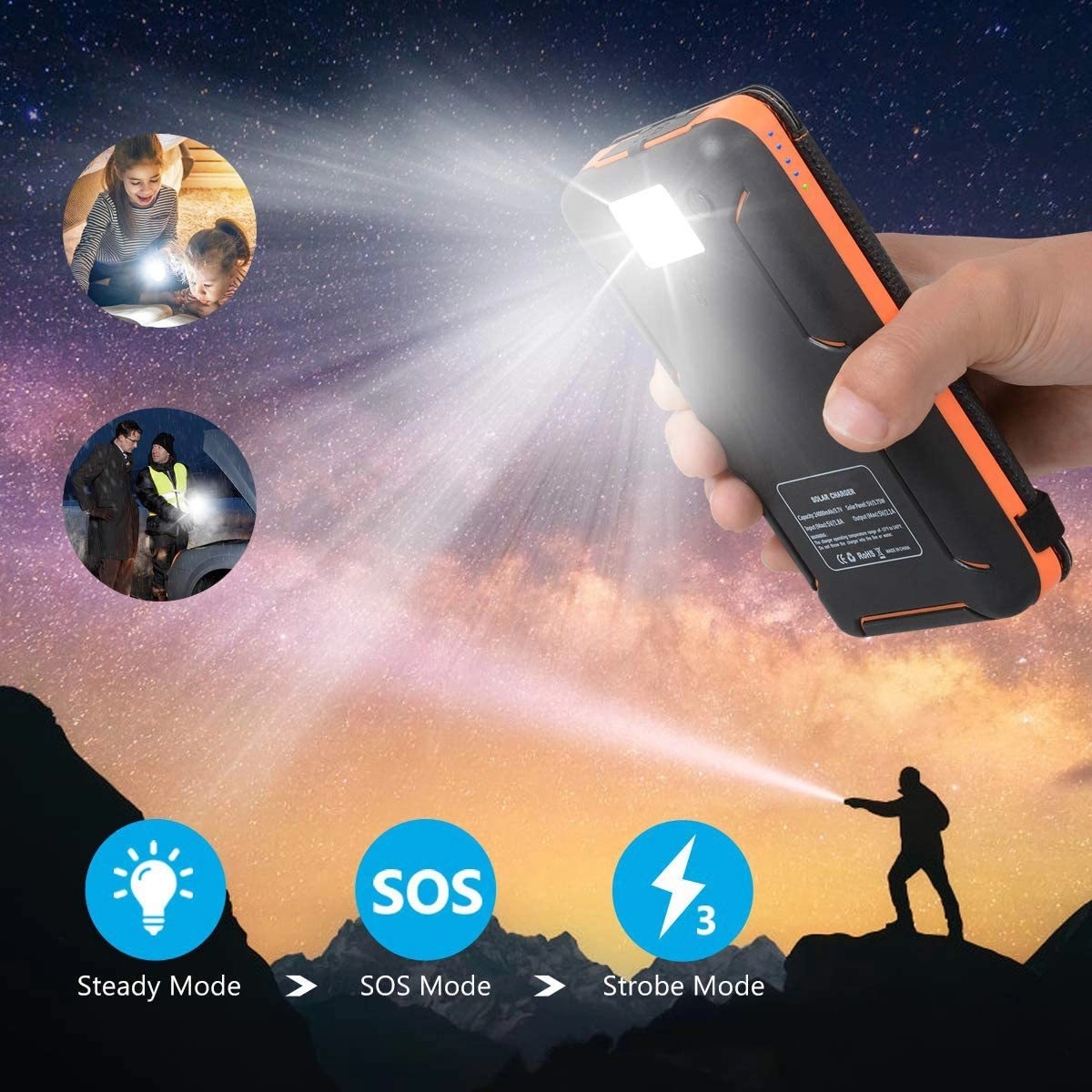 Outdoor High Capacity 20000mAh Waterproof Solar Charger 3