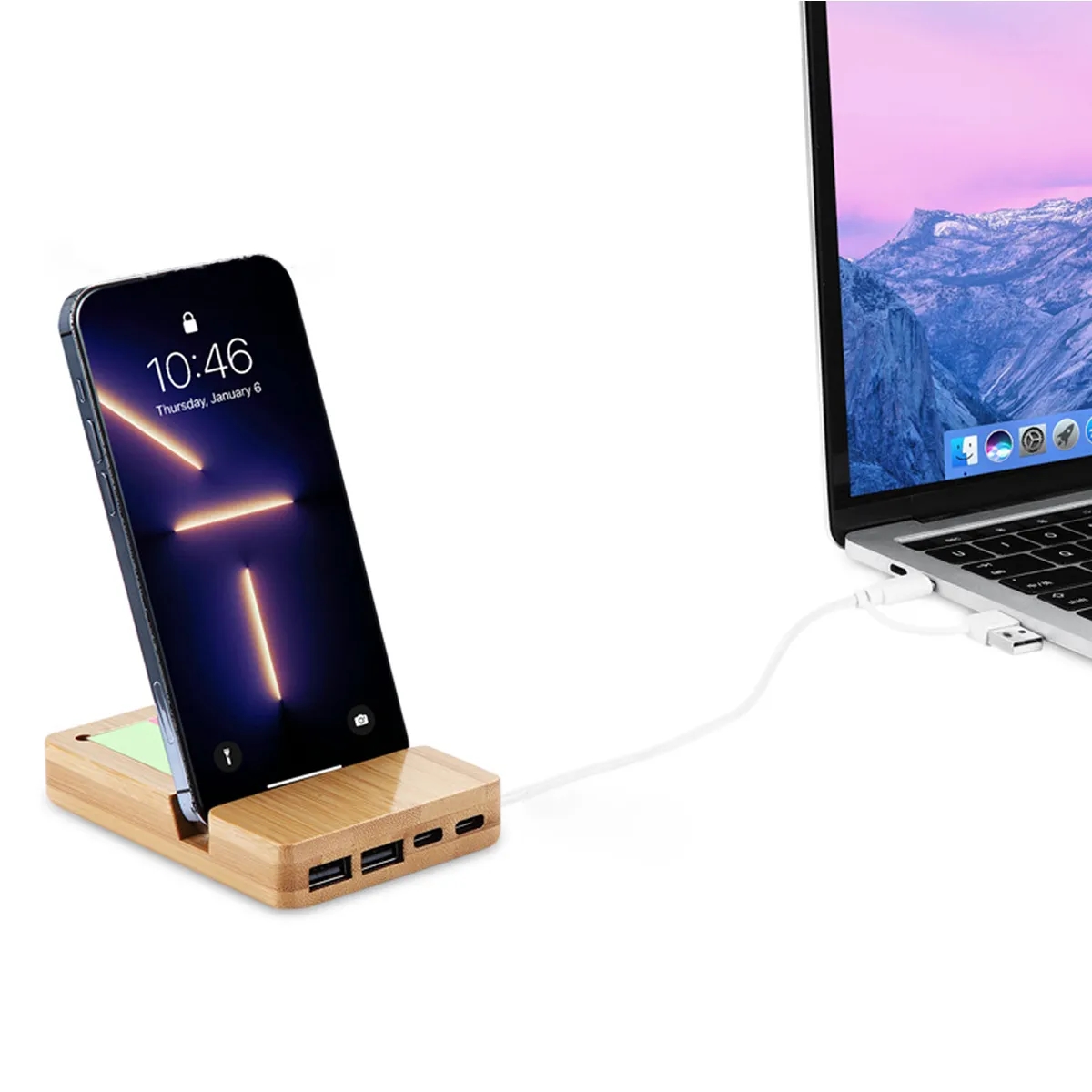 Bamboo USB Hub Desk Organizer With Memo Pad Holder 1