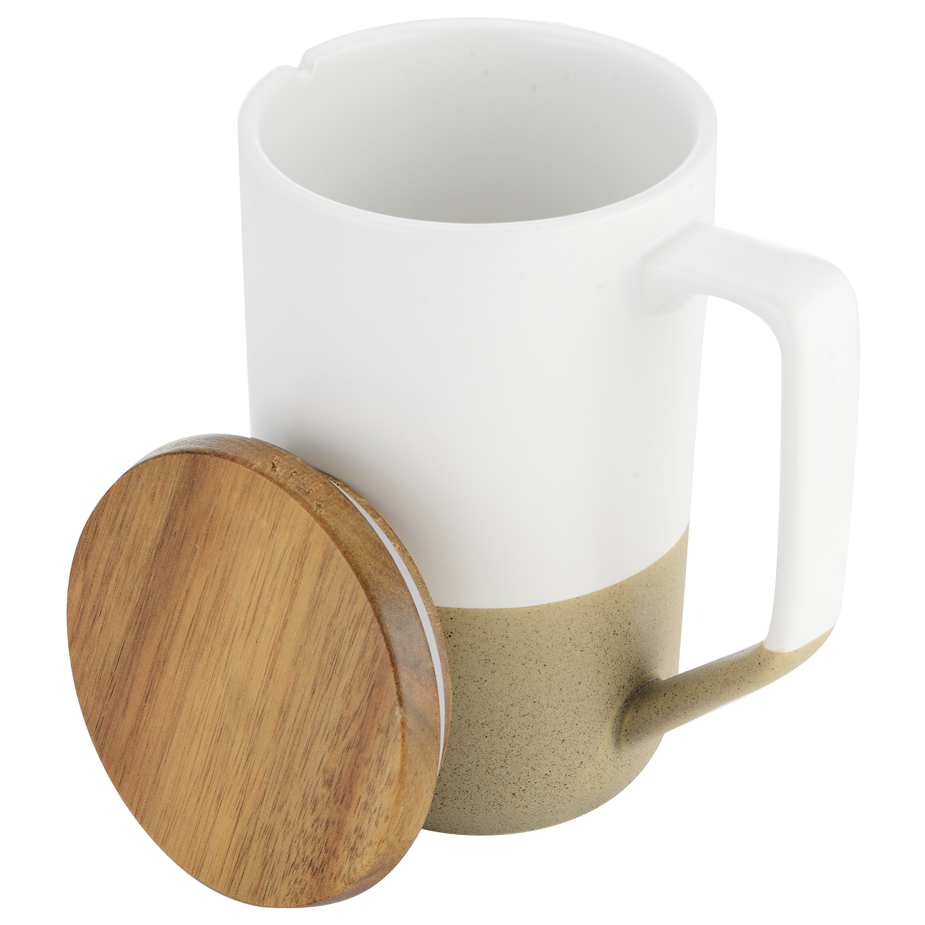 Imari Modern Two-Tone 15oz Mug with Curved Handle and Wood Lid 14