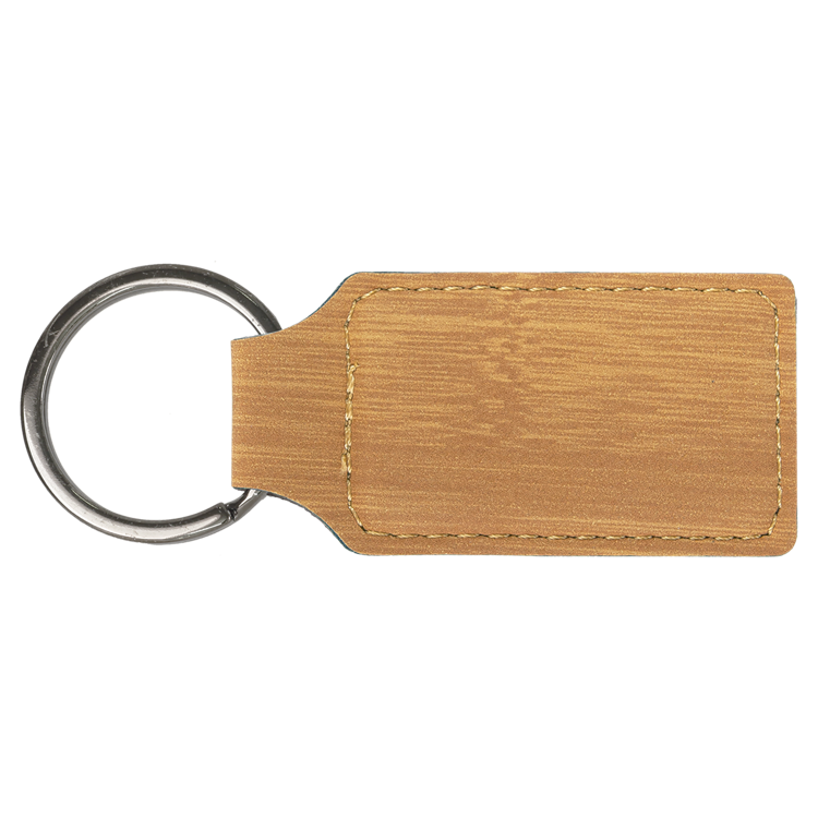 2 3/4" x 1 1/4" Bamboo Leatherette Rectangle Keychain 3