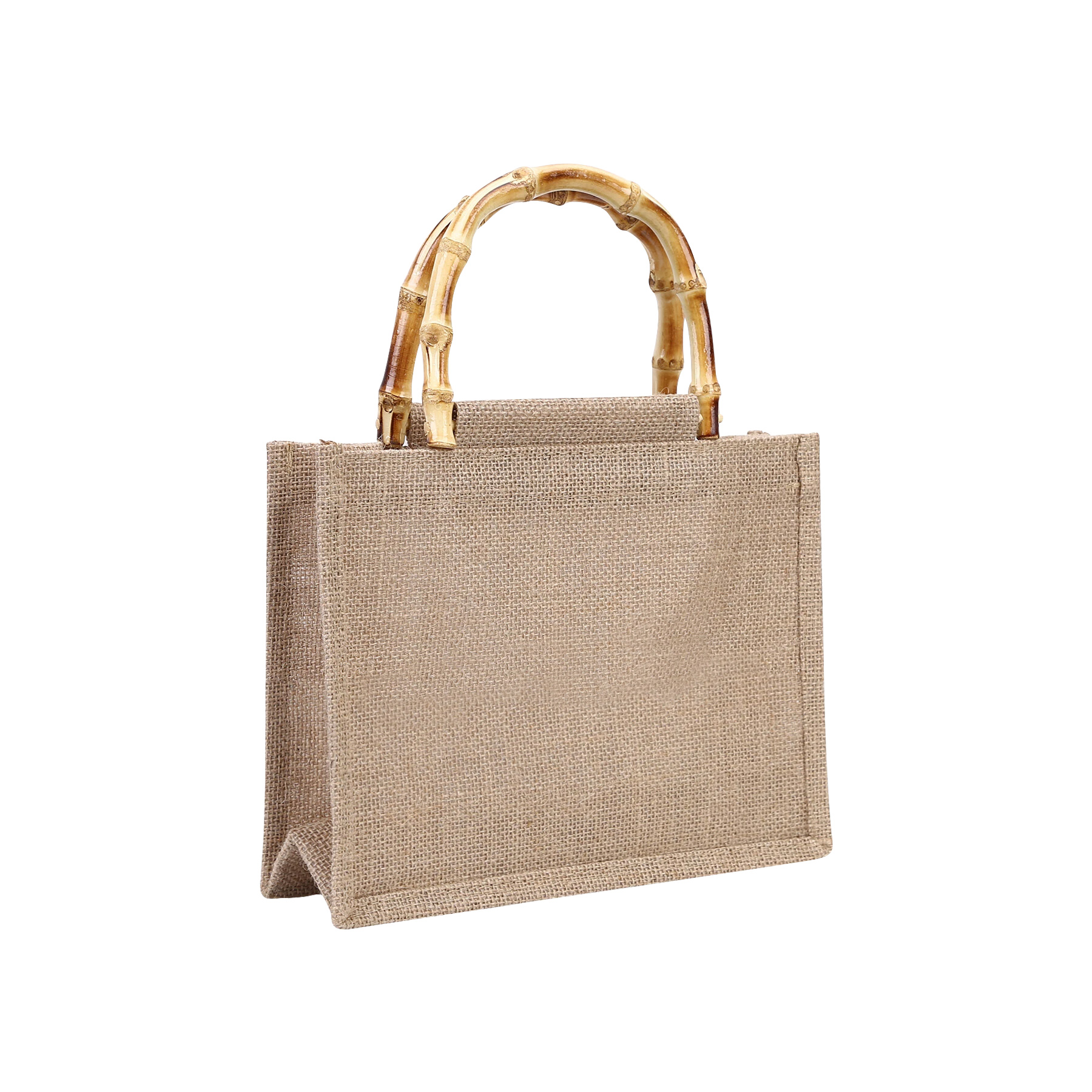 Jute Shopping Tote Bag With Bamboo Handle, custom tote bag with logo imprint 7