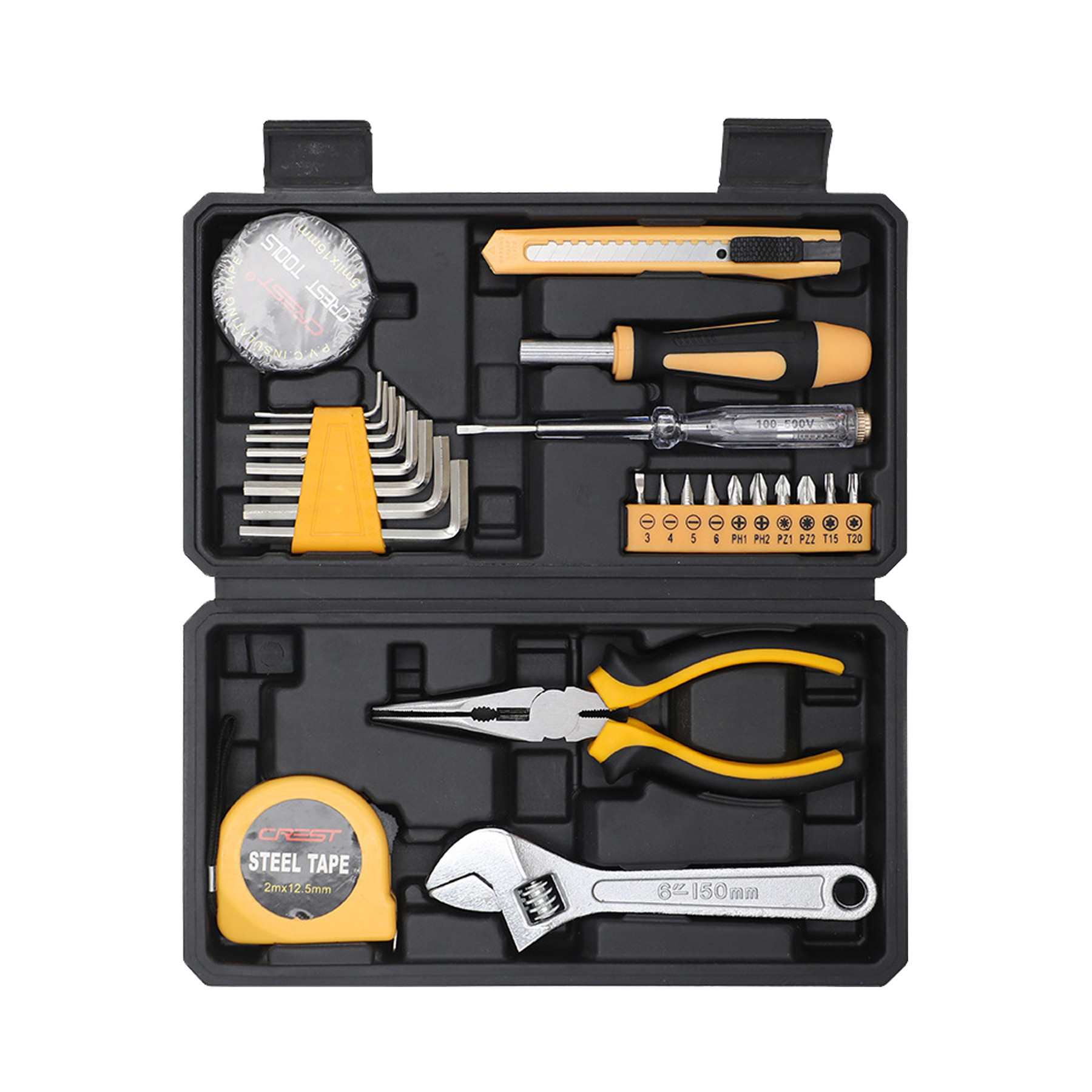 HandyPro 26pc Household Toolbox Set with Wrench, Electrical Tape, and Pliers 11