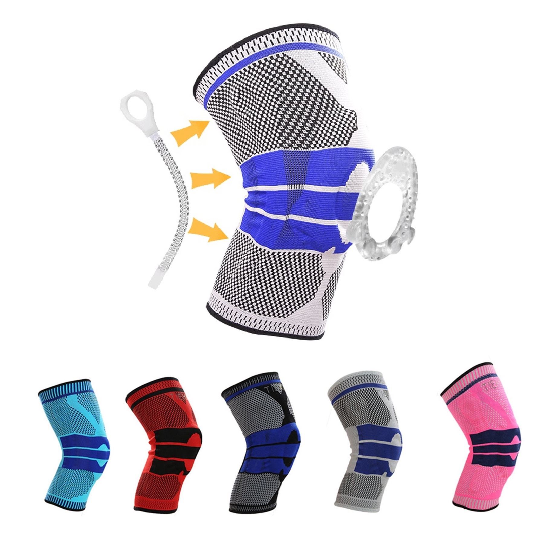 Knee Support Compression Sleeve with Side Stabilizers + Silicone Patella Gel Pad 1
