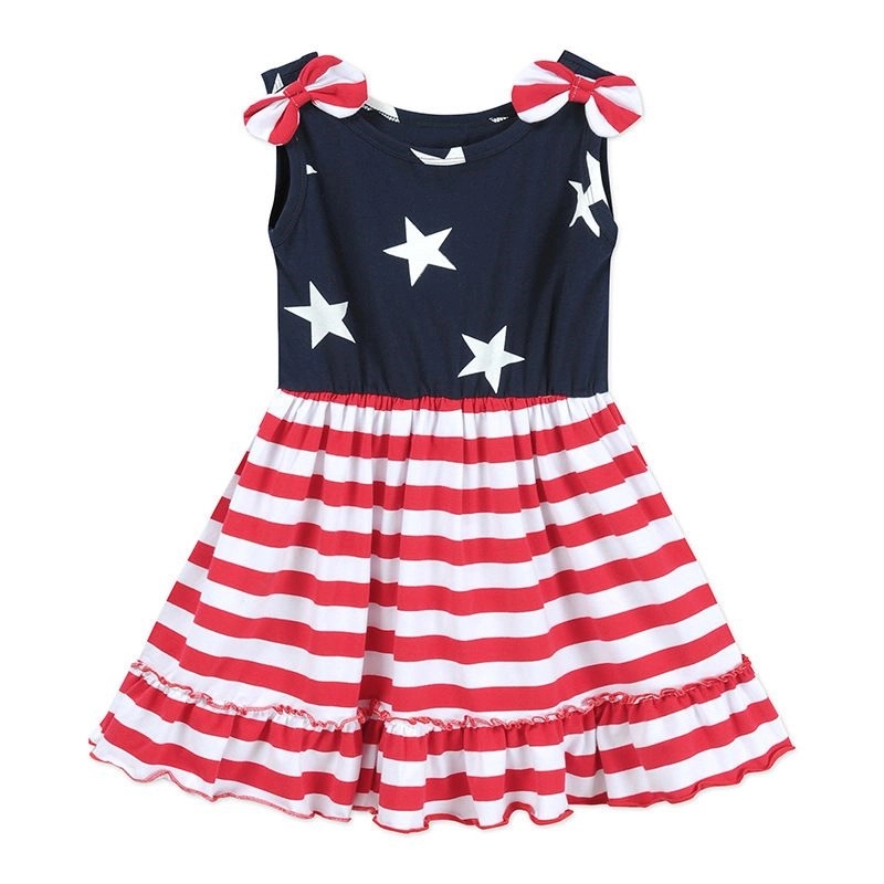 Stars And Stripes Bow-Knot Dress For Girls 7