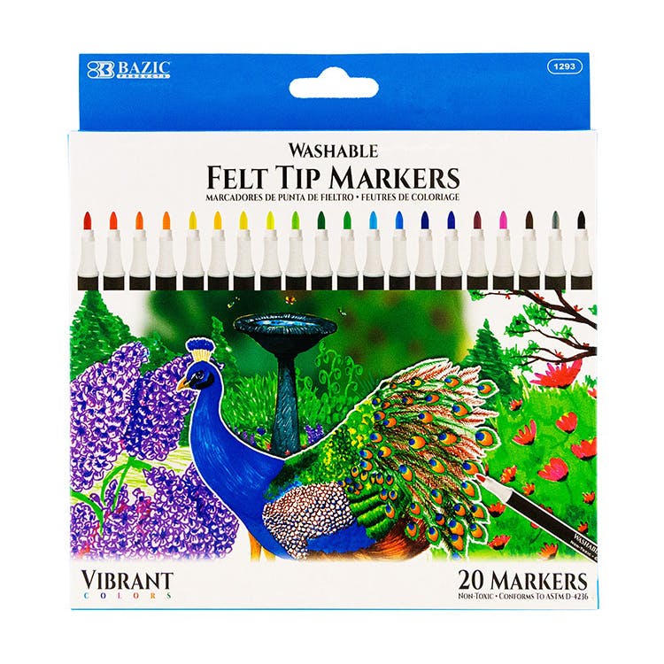 Felt Tip Markers - 20 Pack Washable 2