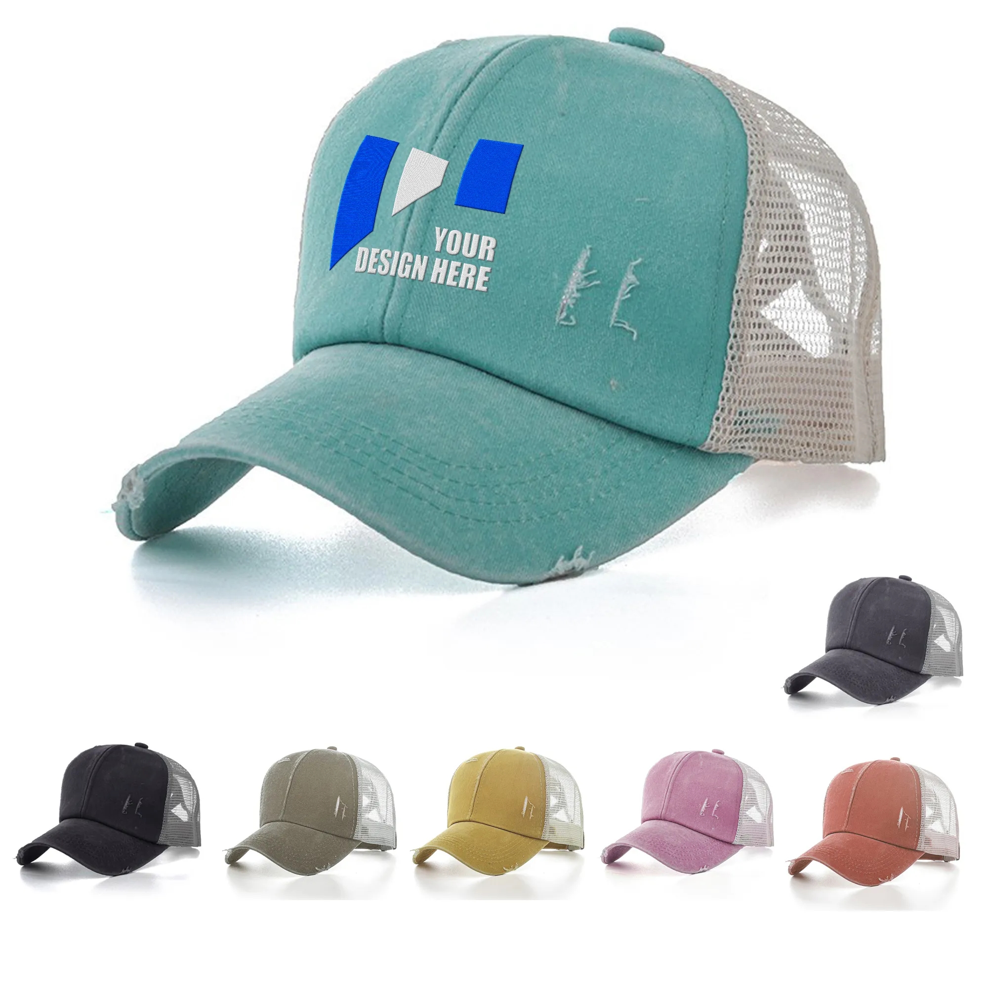 Washed Ponytail Cap w/ Mesh 8