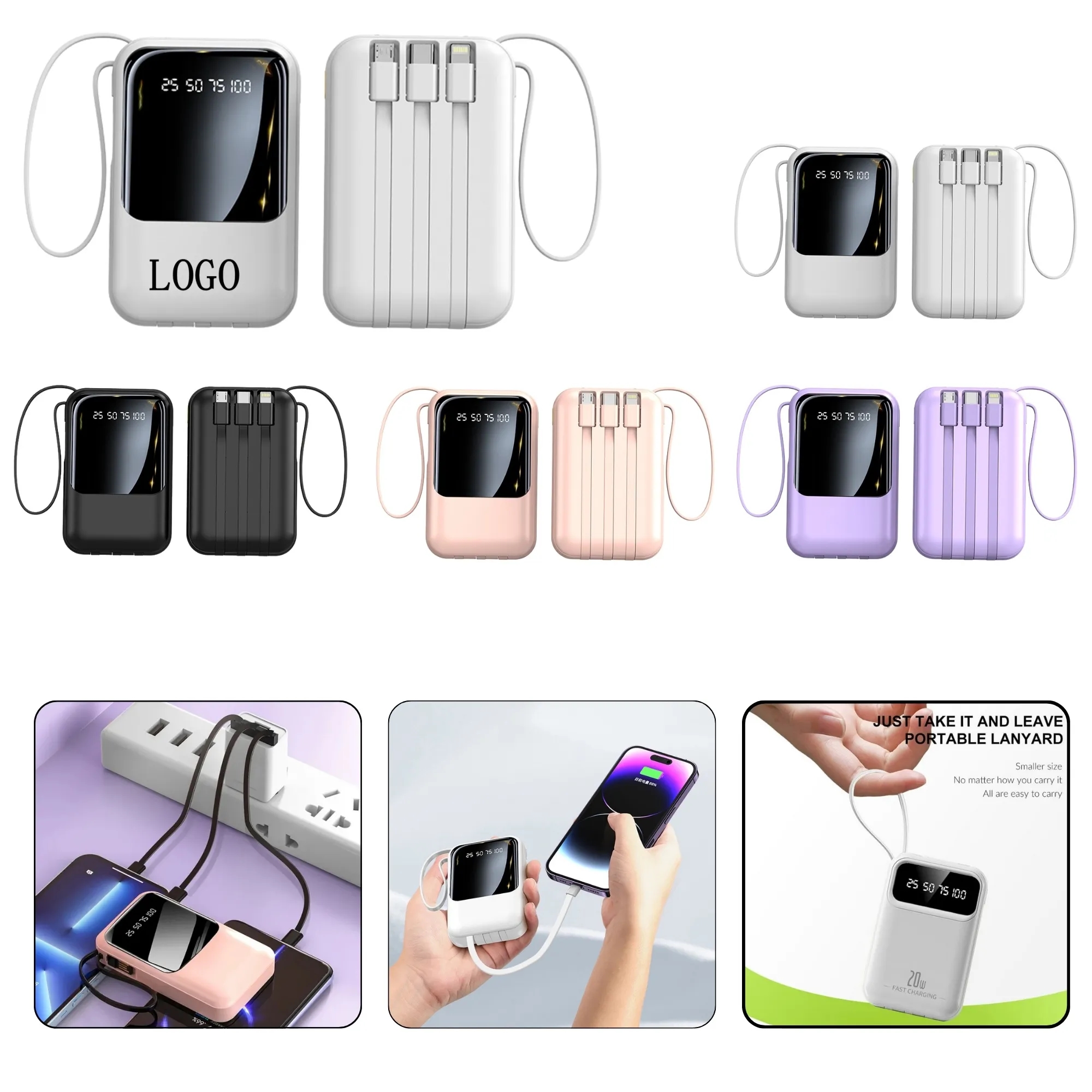 Full Color Rechargeable Power Bank 20000mAh 4