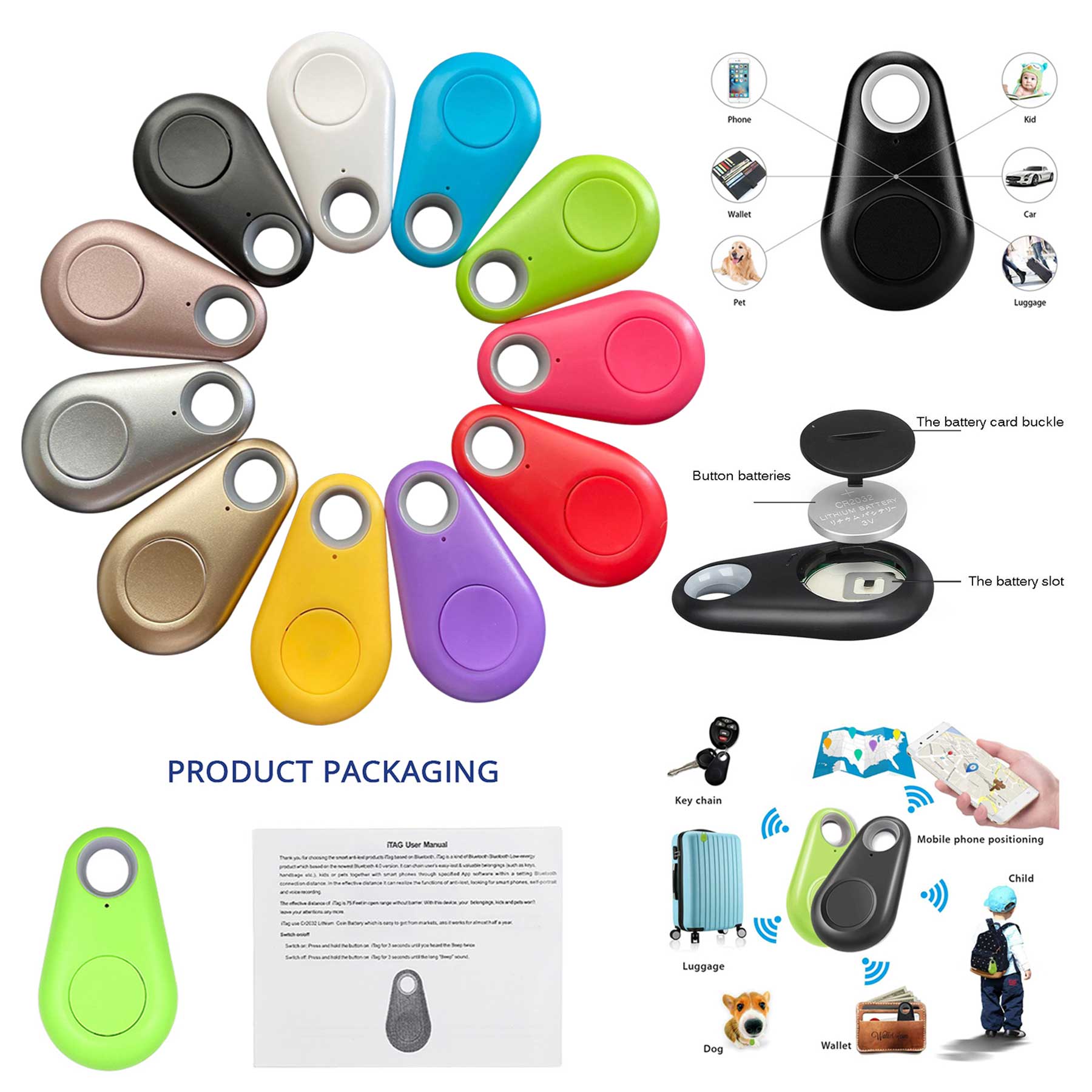 Drop-Shaped Wireless Smart Bluetooth Tracker Anti-Lost Device Keychain Key Finder 1