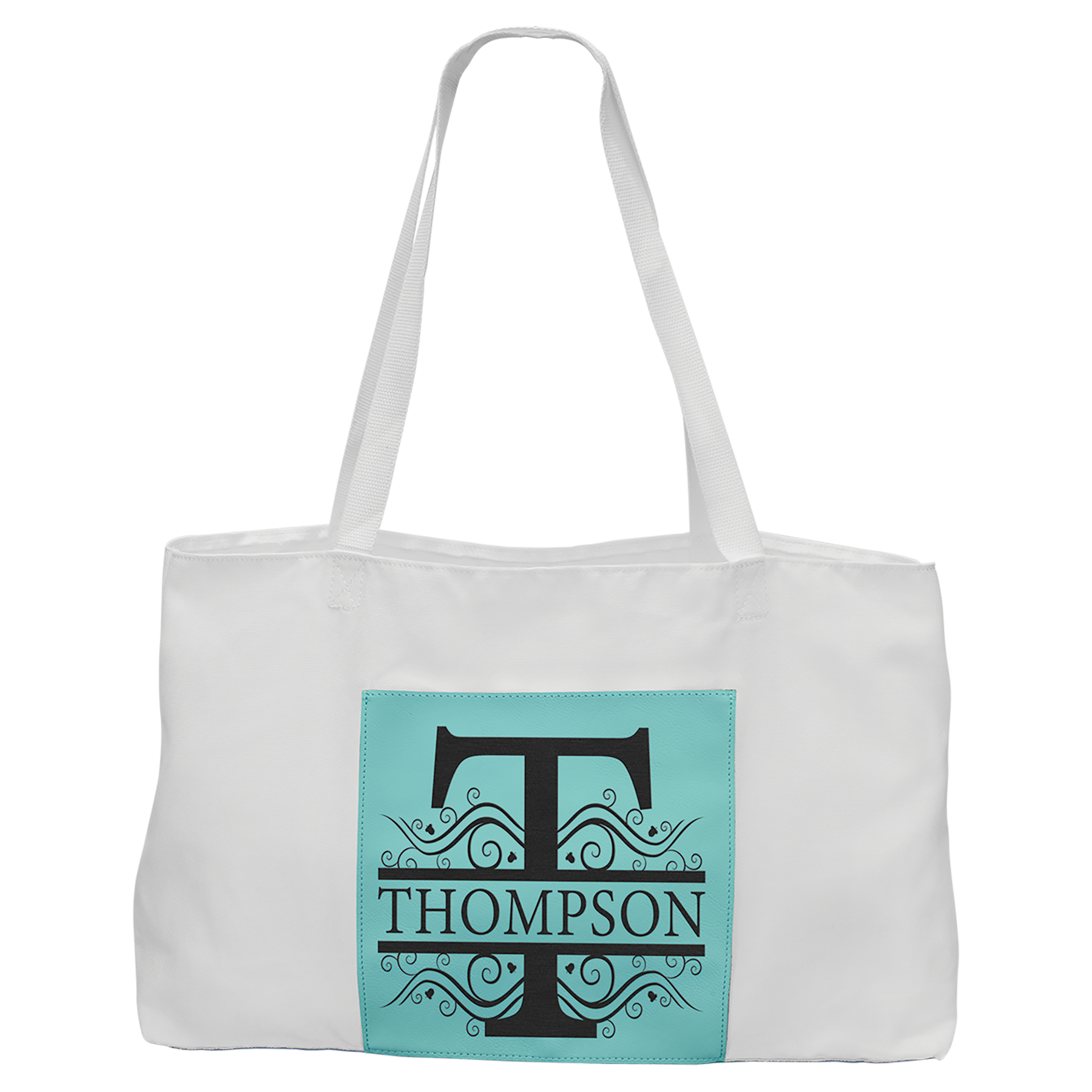 19" x 12" White Bag with 5" Teal Leatherette Gusset 1