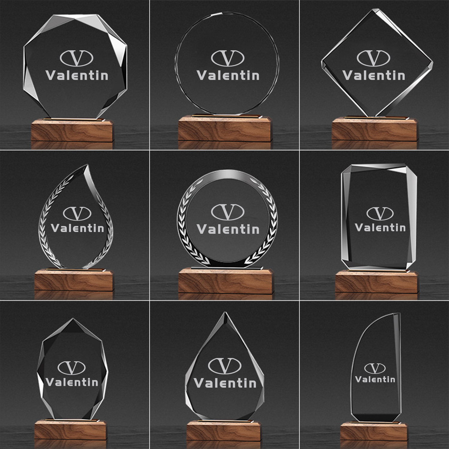 Crystal Trophy With Wood Base 2