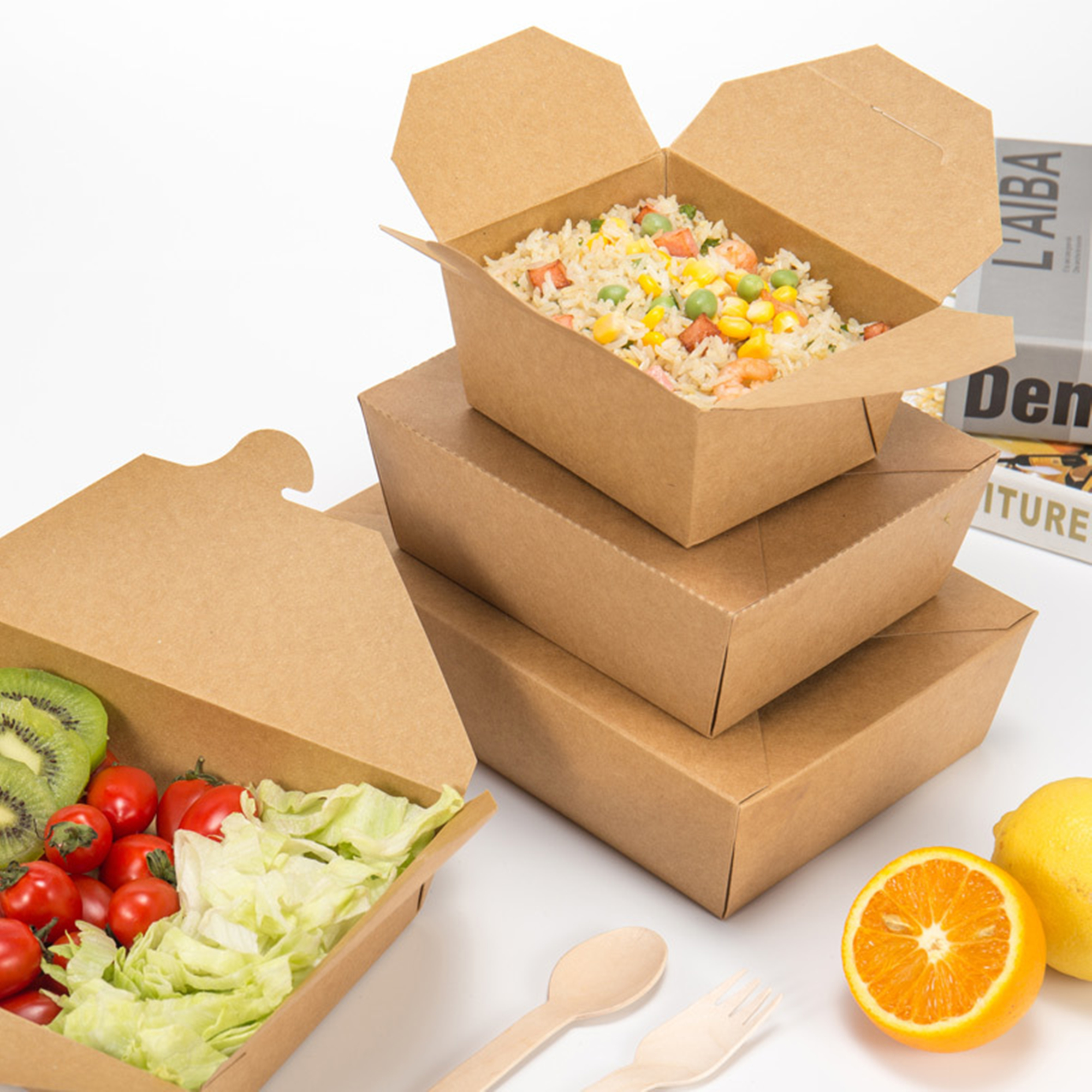 76 oz Disposable Kraft Paper To Go Boxes For Food 4