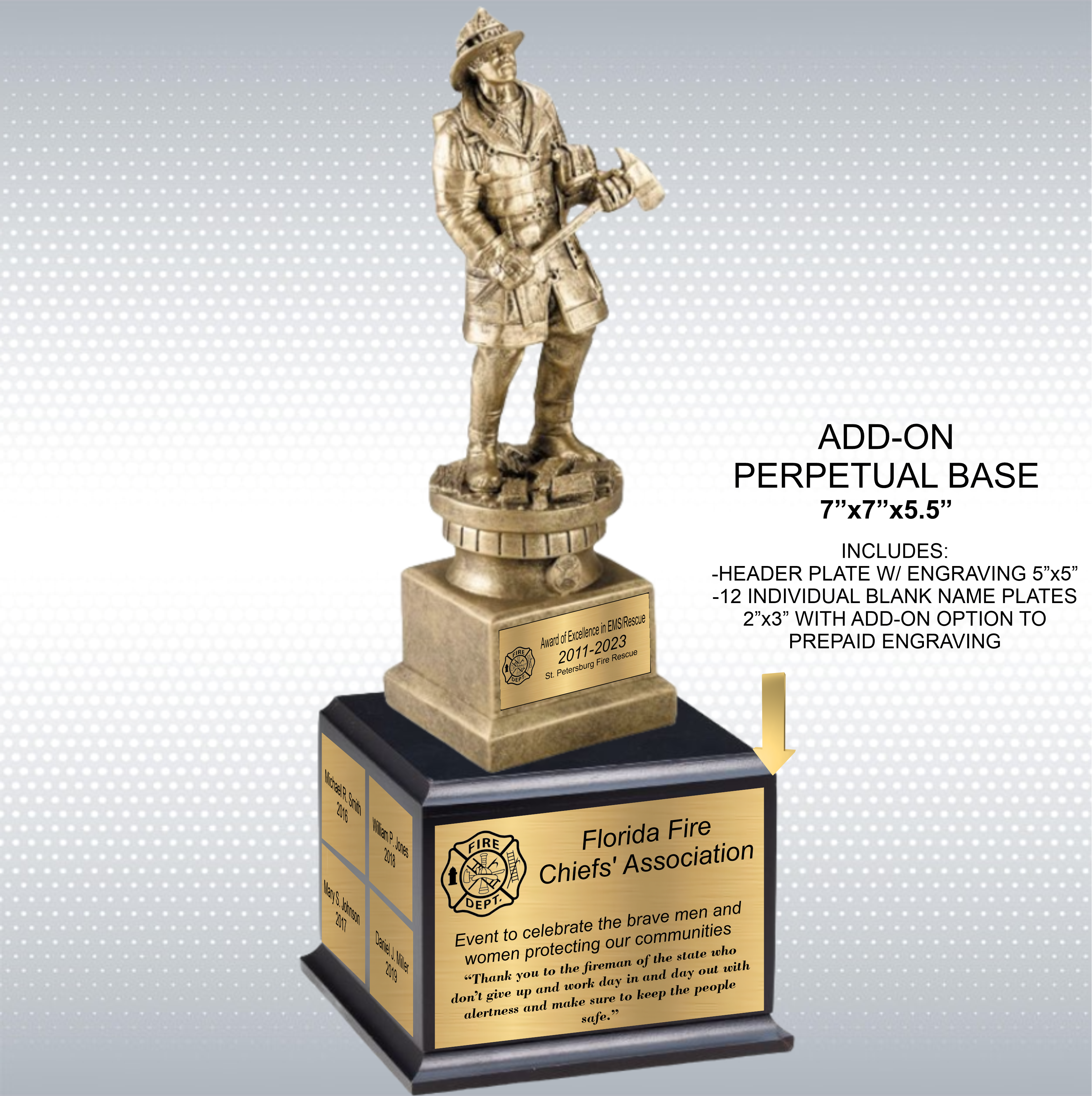 13" Premium Gallery Sculpture Golden American Hero Firefighter Fireman Resin Trophy Award 3