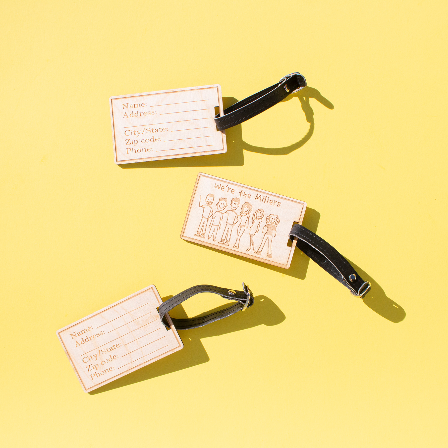 Wood Luggage Tags: 3" W x 3" H