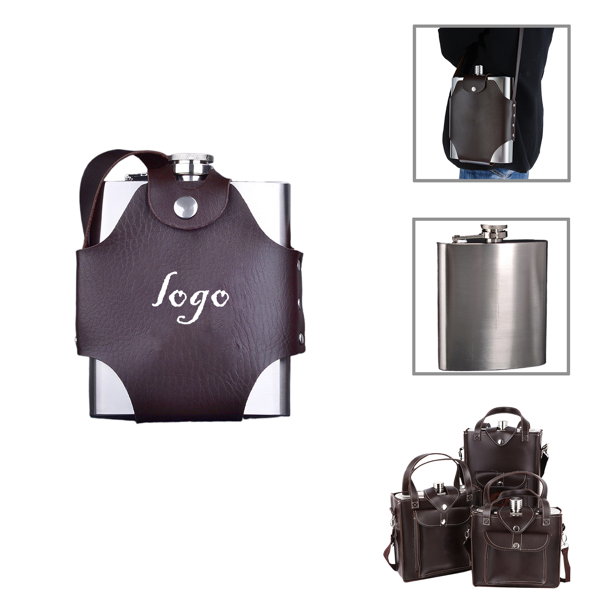 MOQ25 Elegant Leather-Wrapped Stainless Steel Flask 1