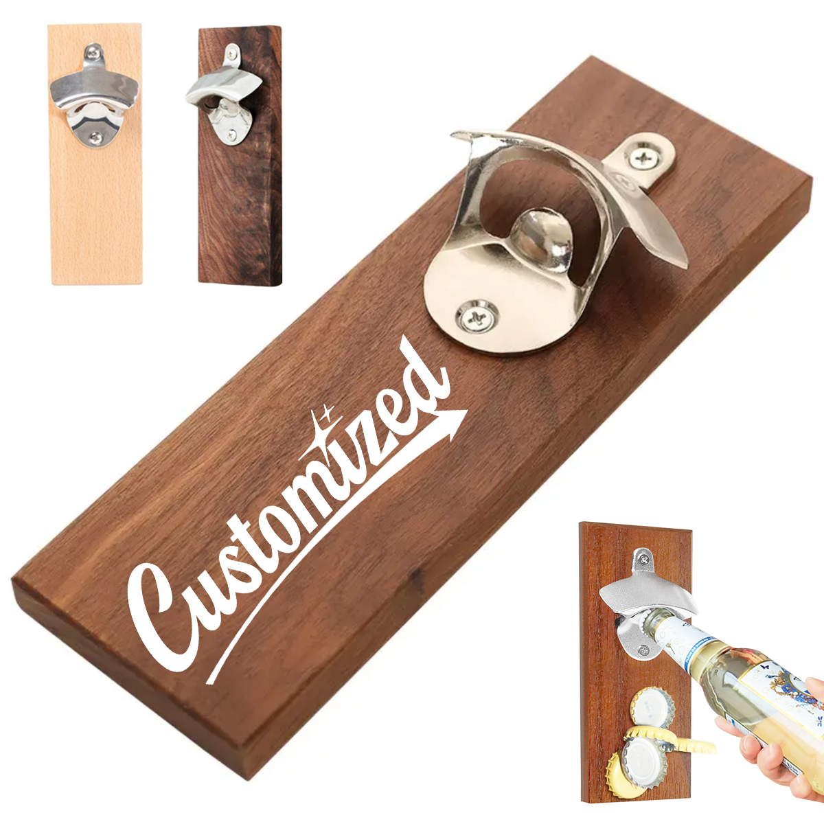 Wall Mounted Wooden Bottle Opener with Magnet Option 8