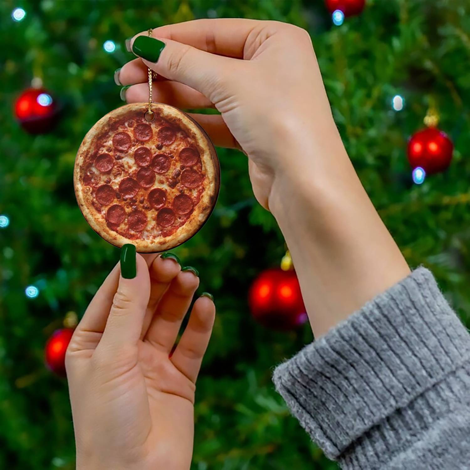 Acrylic Pizza Ornament – Xmas Tree, Car & Bag Hanging Decor 3