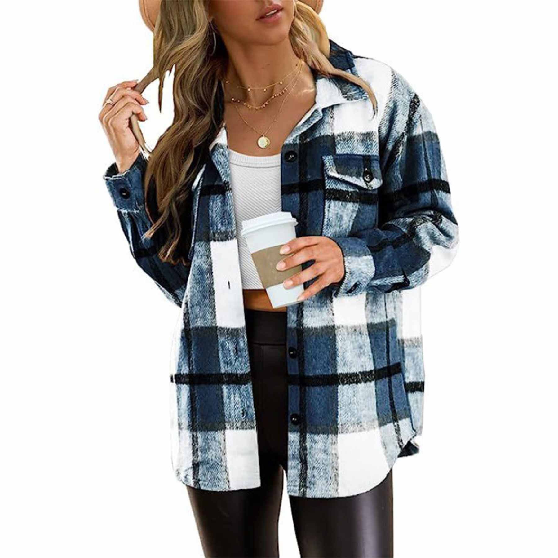 Womens Casual Plaid Shacket 7