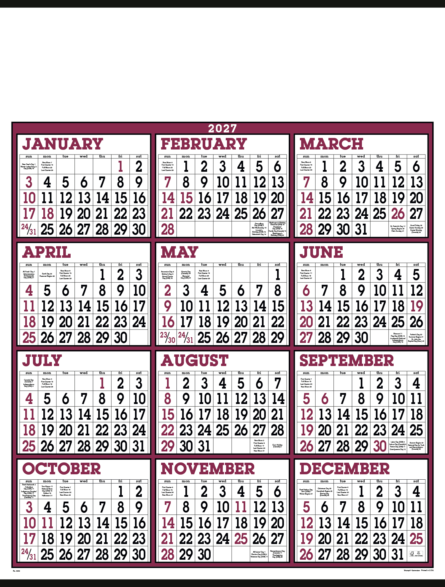 Triumph® Calendars Big Numbers Span-A-Year Calendar 9