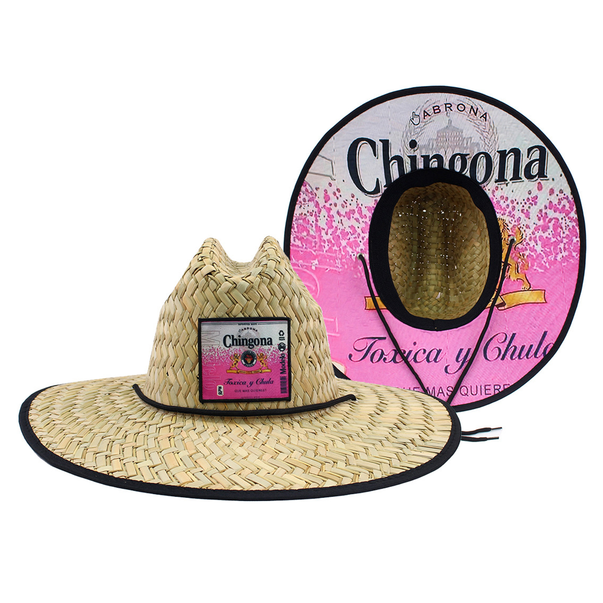 Embroidered Lifeguard Straw Hat with Color Underbrim & Patch 5