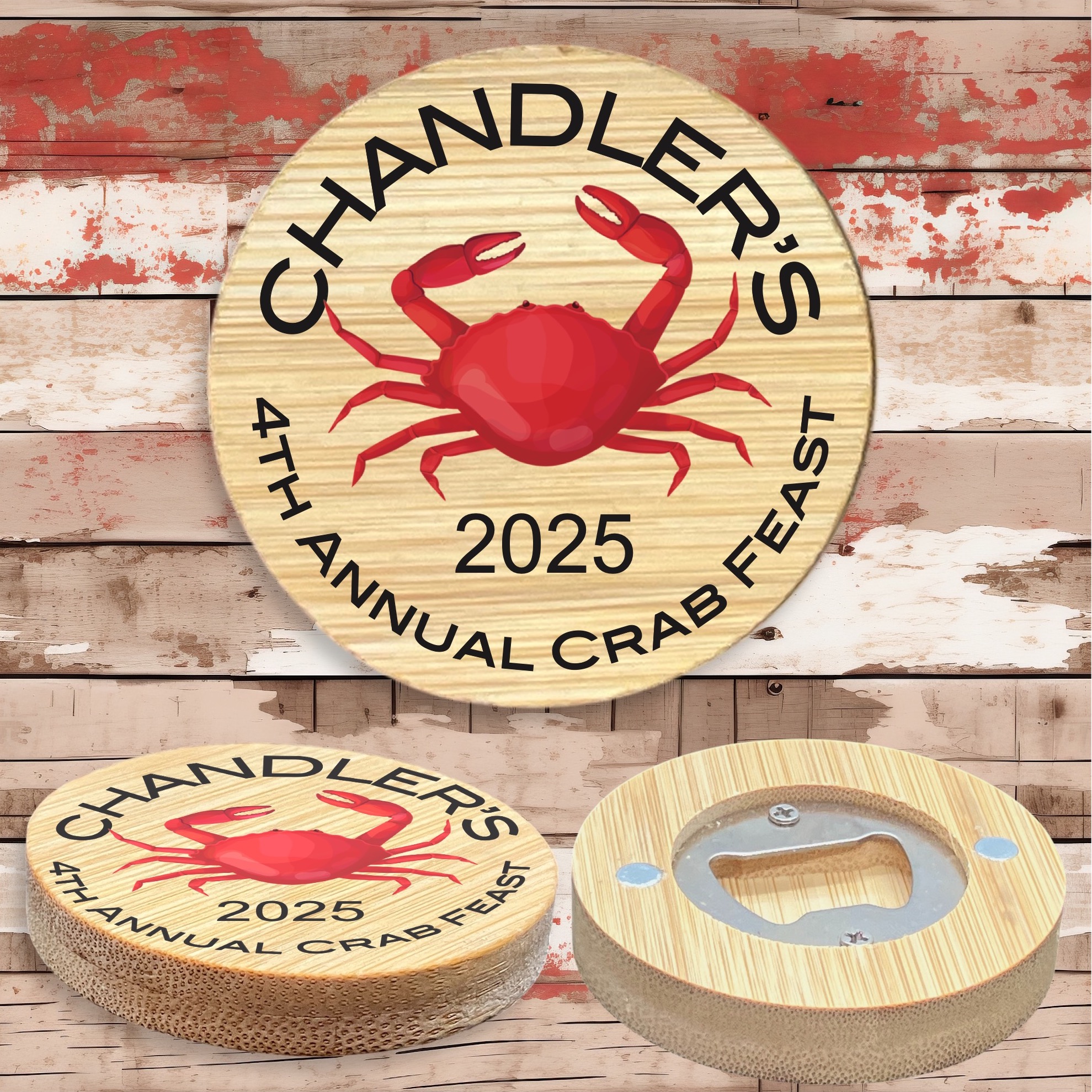 2.5" Round BAMBOO Bottle Opener Magnet 34