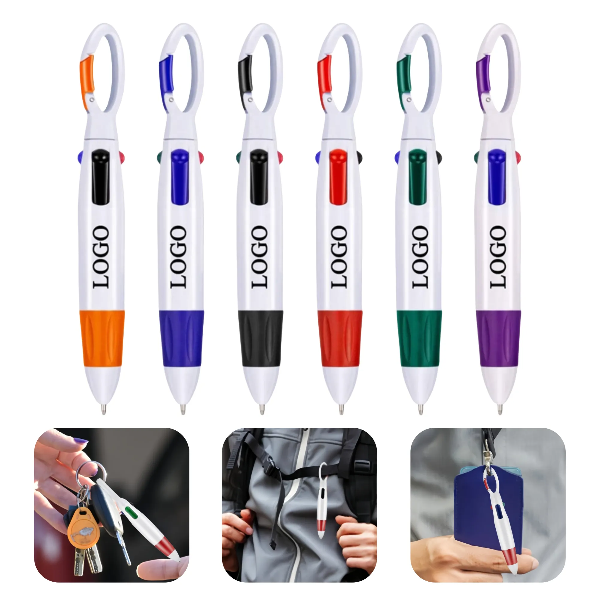 4-In-1 Retractable Ballpoint Pen With Carabiner 2