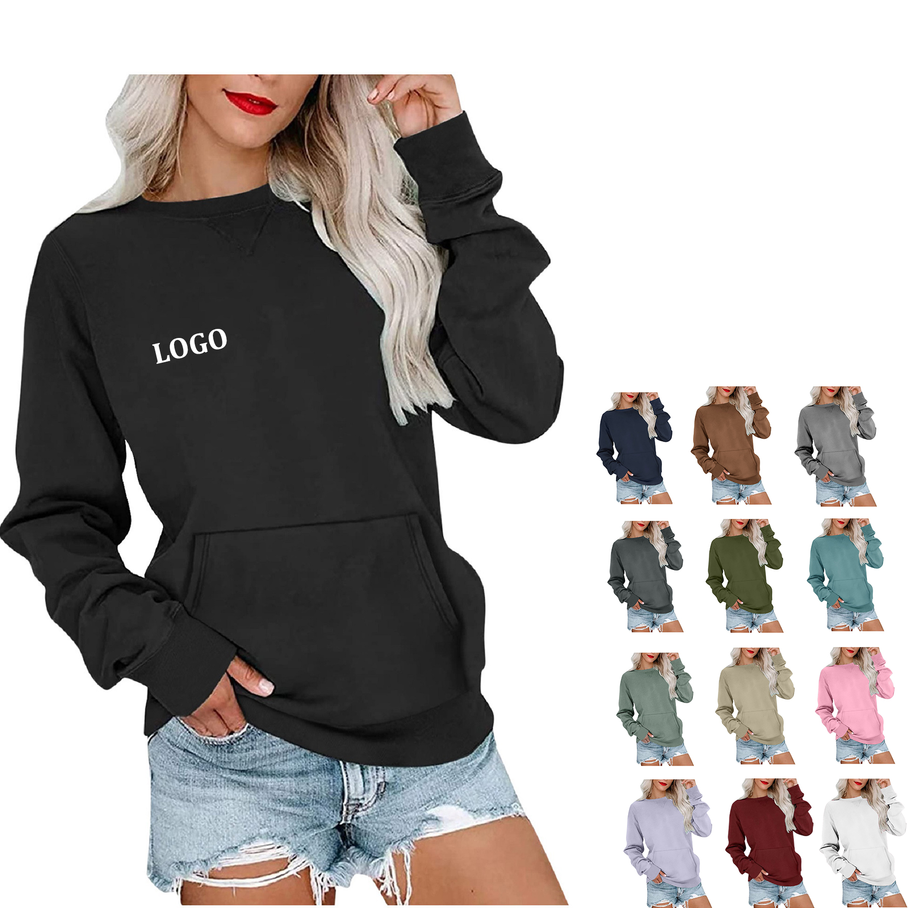 Casual Womens Sweatshirts Crewneck Long Sleeve Tops, custom hoodie or sweatshirt with logo imprint 8