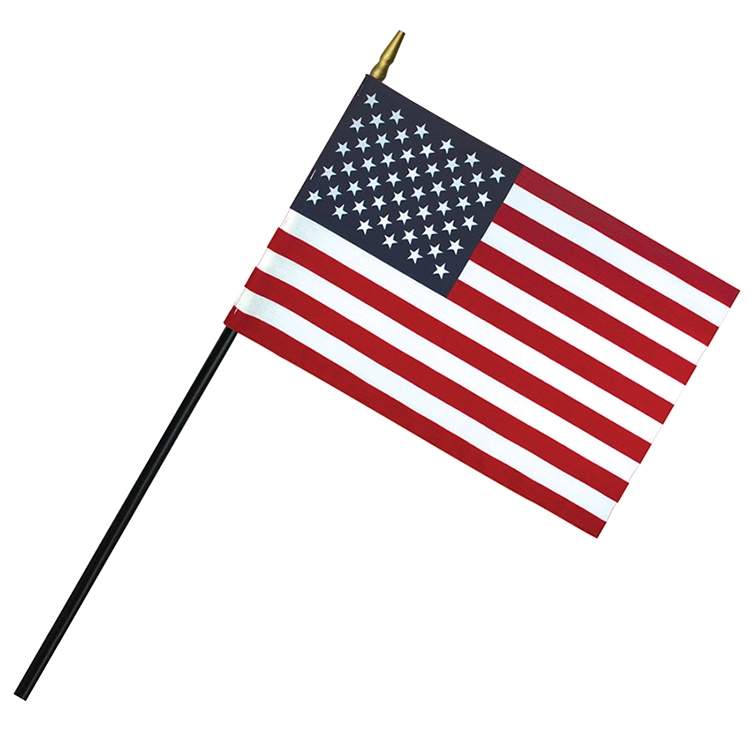 4" x 6" Deluxe Rayon U.S. Stick Flag with Spear Top on 3/16" Diameter Black Dowel 2